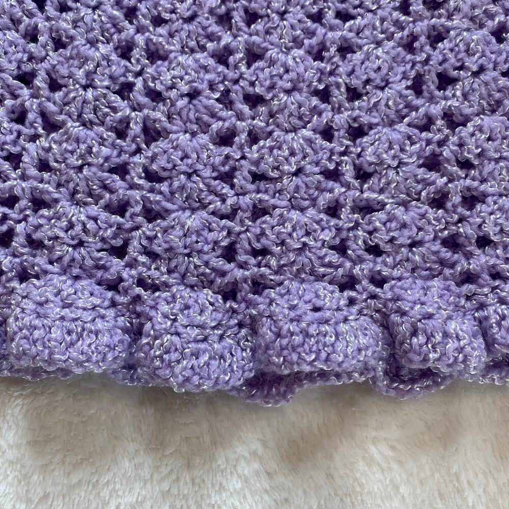 Girls Purple Knit Shirt Dress with Flower Button, Handmade - Picture 5 of 8